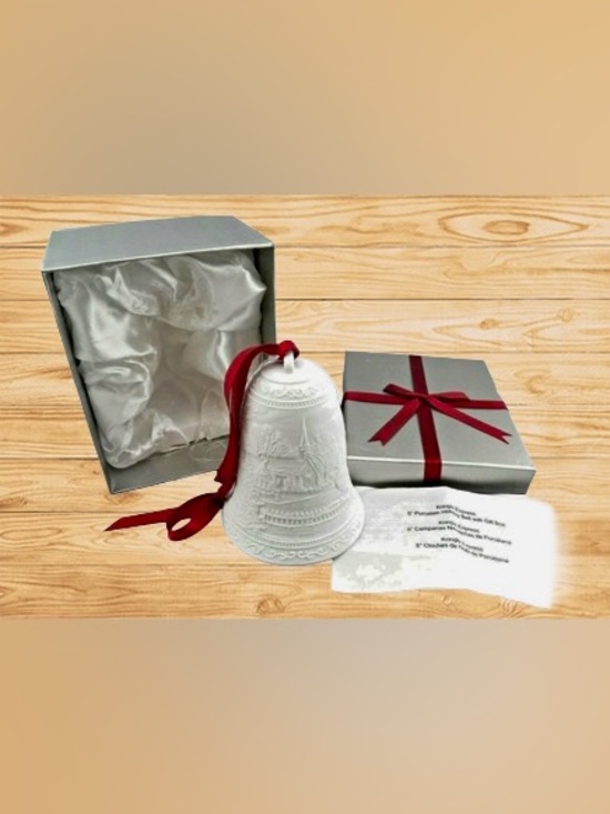Kringle Express Other - Kringle Express White Red Porcelain Bell Illuminated 5x4
